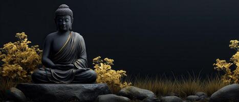 Meditative buddha sculpture zen garden fine art serene atmosphere close-up view tranquility concept photo