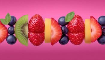 Colorful skewered fruit delights at festive market vibrant setup culinary art joyful atmosphere photo