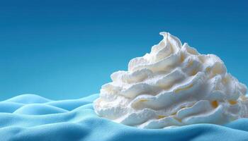 Whipped cream mountain delight dreamy blue background food photography soft textures aesthetic composition photo
