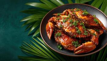chilli mud crab dish gourmet seafood restaurant culinary delight tropical aesthetic close-up taste experience photo