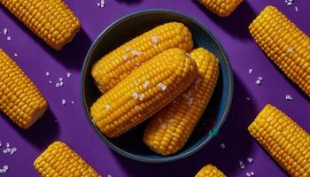 Vibrant fried corn delight kitchen food photography colorful setup top-down view joyful eating photo