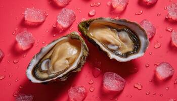Indulging in fresh oysters on crushed ice coastal seafood delight closeup perspective photo