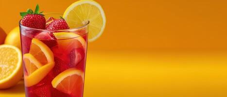 Refreshing tropical fruit punch drink summer party beverage photography bright background close-up refreshment idea photo