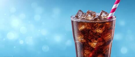 Refreshing sparkling cold drink closeup bright blue background beverage photography vibrant environment photo