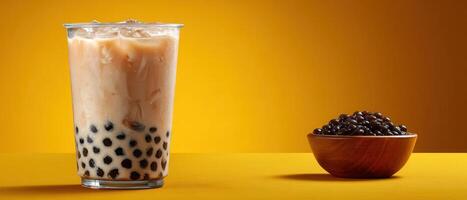 Refreshing bubble milk tea delight vibrant setting beverage photography colorful background close-up view photo