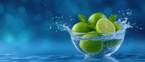 Refreshing splash of bright green lime juice in bowl underwater view vibrant drink concept photo
