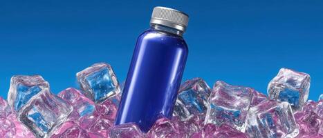 Refreshing energy drink surrounded by colorful ice cubes vibrant background beverage photography photo