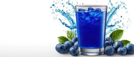 Refreshing blueberry juice splash in clear tumbler indoor setting beverage photography vibrant colors photo