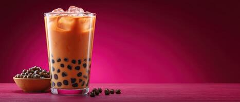 Sipping bubble milk tea delight in urban close-up photography of refreshing beverage in vibrant setting photo