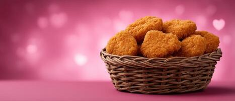 Crispy chicken nuggets in rustic basket food photography cozy setting vibrant background photo