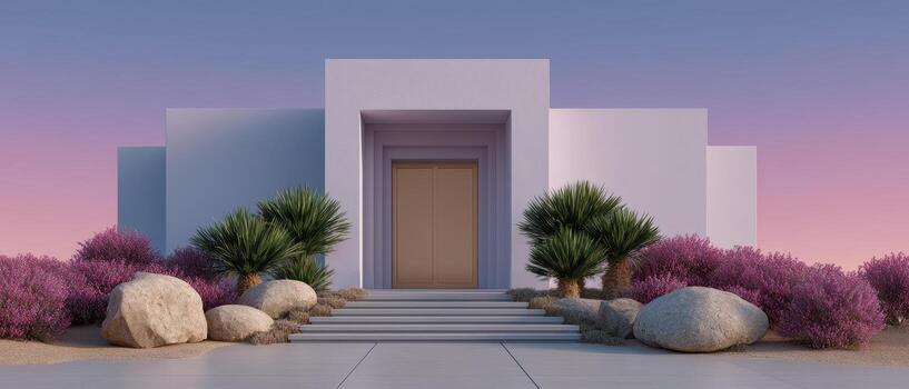 Contemporary structure facade with elegant design desert location architectural photography minimalist environment front view photo