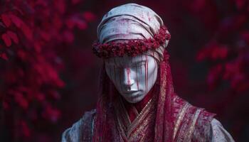 Haunting sculpture depiction enchanted forest artistic photography mysterious atmosphere close-up emotive expression photo