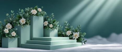 Artistic winter composition with geometric elements studio digital artwork serene environment elevated viewpoint photo