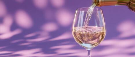 Pouring rose wine into glass elegant minimalist design soft background calm atmosphere photo