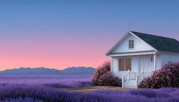 Charming lavender framed modern house lavender field landscape photography tranquil environment serene view photo