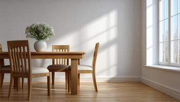 Modern dining room with sunlight in a spacious home interior design cozy atmosphere photo