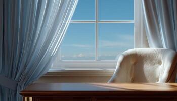 Stylish office space with large window modern design bright atmosphere elegant view photo