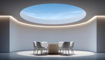 Minimalistic meeting room design with neutral tones modern architecture tranquil environment photo