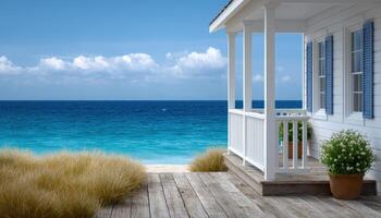 Coastal house at beachfront photography relaxing environment scenic view of ocean photo