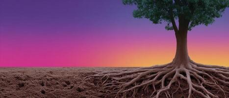 Artistic representation of exposed tree roots nature landscape digital artwork vibrant environment creative perspective photo