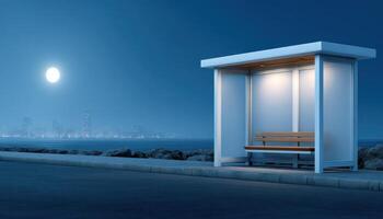 Minimalist bus stop design at night urban setting clean lines modern architecture photo