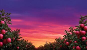 Breathtaking sunset over apple orchard nature landscape vibrant colors scenic view photo