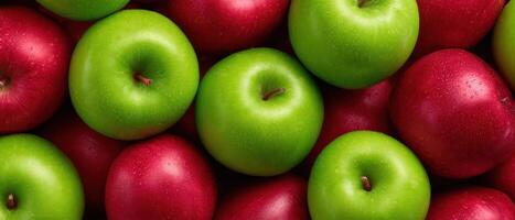 Vibrant red and green apples display farm market food photography natural setting close-up freshness concept photo