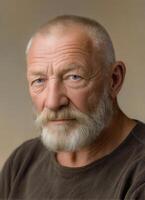 Elderly man portrait with wise gaze studio setting closeup photography natural lighting intimate perspective photo