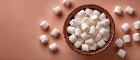 Delightful overhead view of a bowl of marshmallows kitchen food photography warm environment aesthetic appeal photo