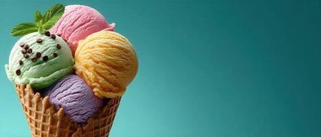 Vibrant ice cream cone delight colorful dessert studio setting vertical composition sweet treat concept photo