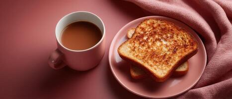Delightful breakfast toast and coffee scene kitchen food photography warm atmosphere close-up culinary art photo