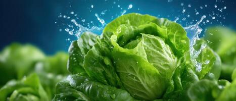 Fresh shredded lettuce splashing in water closeup shot culinary delight vibrant environment photo