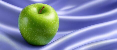 Vibrant green apple flat lay on satin fabric culinary delight close-up elegant setting photo