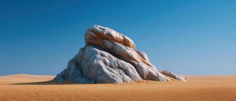 Precarious rock formation in desert sand dunes nature photography vibrant blue sky photo