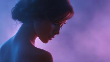 Graceful silhouette of a woman intertwined with a standard in ethereal light art photography dreamy atmosphere photo