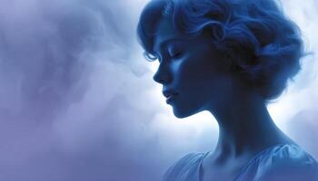 Mysterious woman in profile dreamy atmosphere artistic portrait ethereal environment soft lighting concept photo
