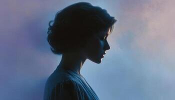 Mysterious woman profile silhouette ethereal background photography dreamy environment artistic concept photo