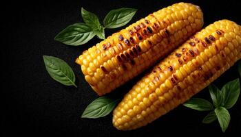 Grilled corn on the cob presentation culinary art food photography studio setting artistic concept photo