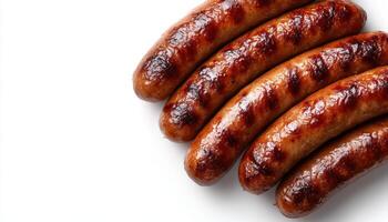 Grilling delight perfectly cooked sausages kitchen food photography minimalist style close-up view photo