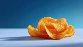 Delicious golden fried potato chip on bright surface food photography minimalist style photo