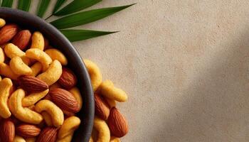 Delicious assorted crispy snacks in a bowl on a stylish surface elegant food display home setting photo