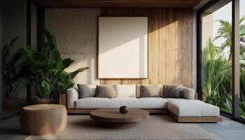 Stylish outdoor living area design modern loft style relaxing environment tropical view 3d render photo
