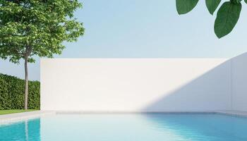 Serene minimalist white house with concrete tile pool tranquil outdoor space modern architecture photo