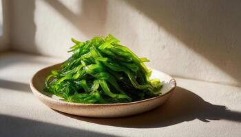 Crisp seaweed snack closeup culinary delight minimalist setting natural light gourmet concept photo
