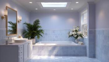 Modern bathroom design with pastel tiles and clean lines home interior relaxing environment elegant view photo