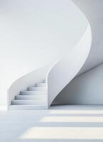 Modern spiral staircase in an empty white room minimalist architecture render low-resolution space photo