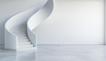 Modern spiral staircase design in an empty white room 3d render minimalist architecture photo