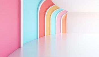 Modern curved wall interior design in colorful space abstract environment 3d render photo