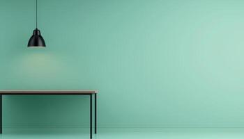 Empty seafoam green room with soft lighting interior design cozy environment minimalist view photo
