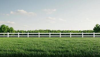 Lush green lawn with white fence vacant land nature scene open field landscape photography photo